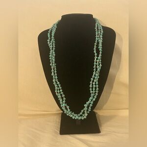 Sterling Silver Sleeping Beauty Turquoise Nugget Multi Strand Navajo Necklace